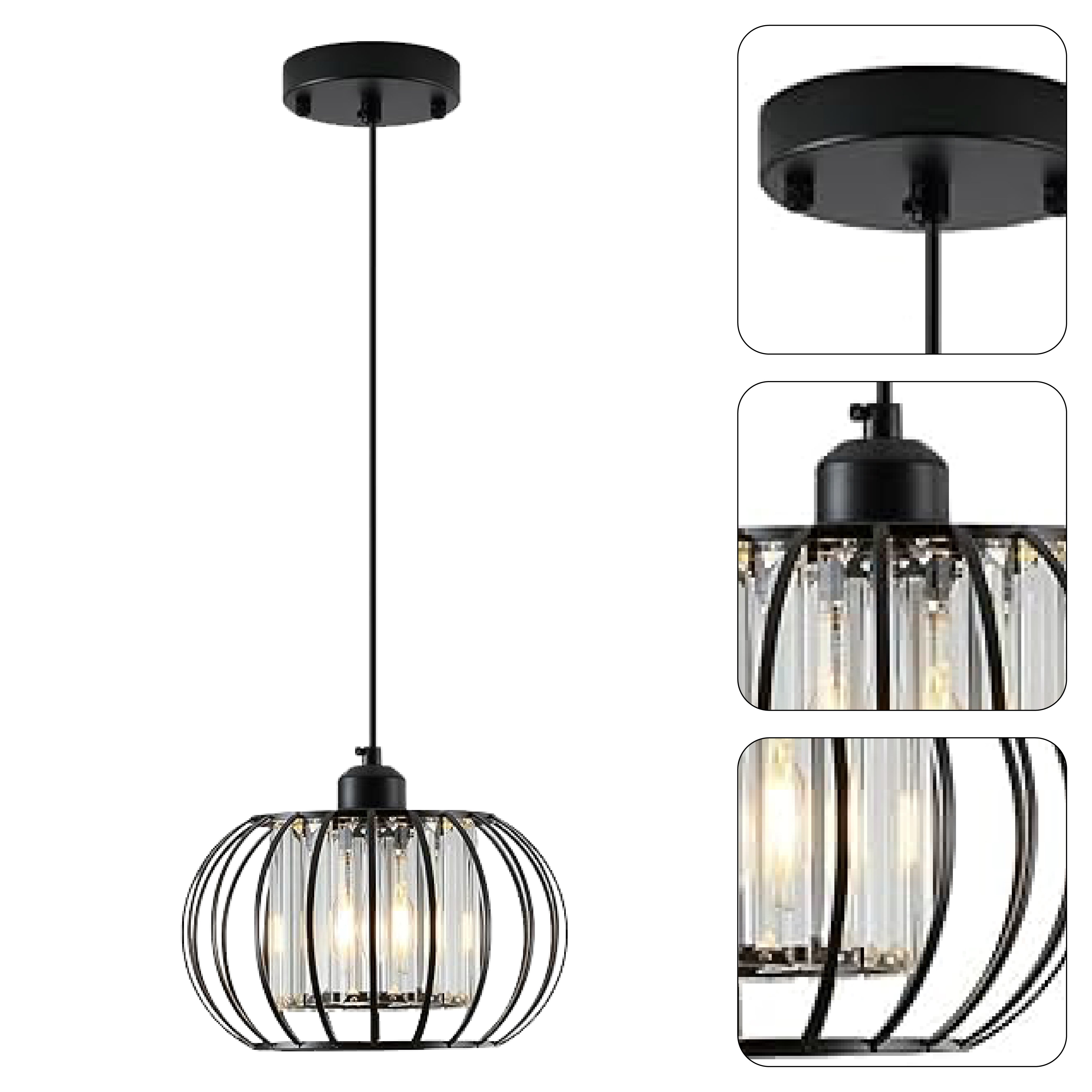 Farmhouse black light fixture crystal hanging light wire cage hanging lamp