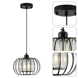 Farmhouse black light fixture crystal hanging light wire cage hanging lamp