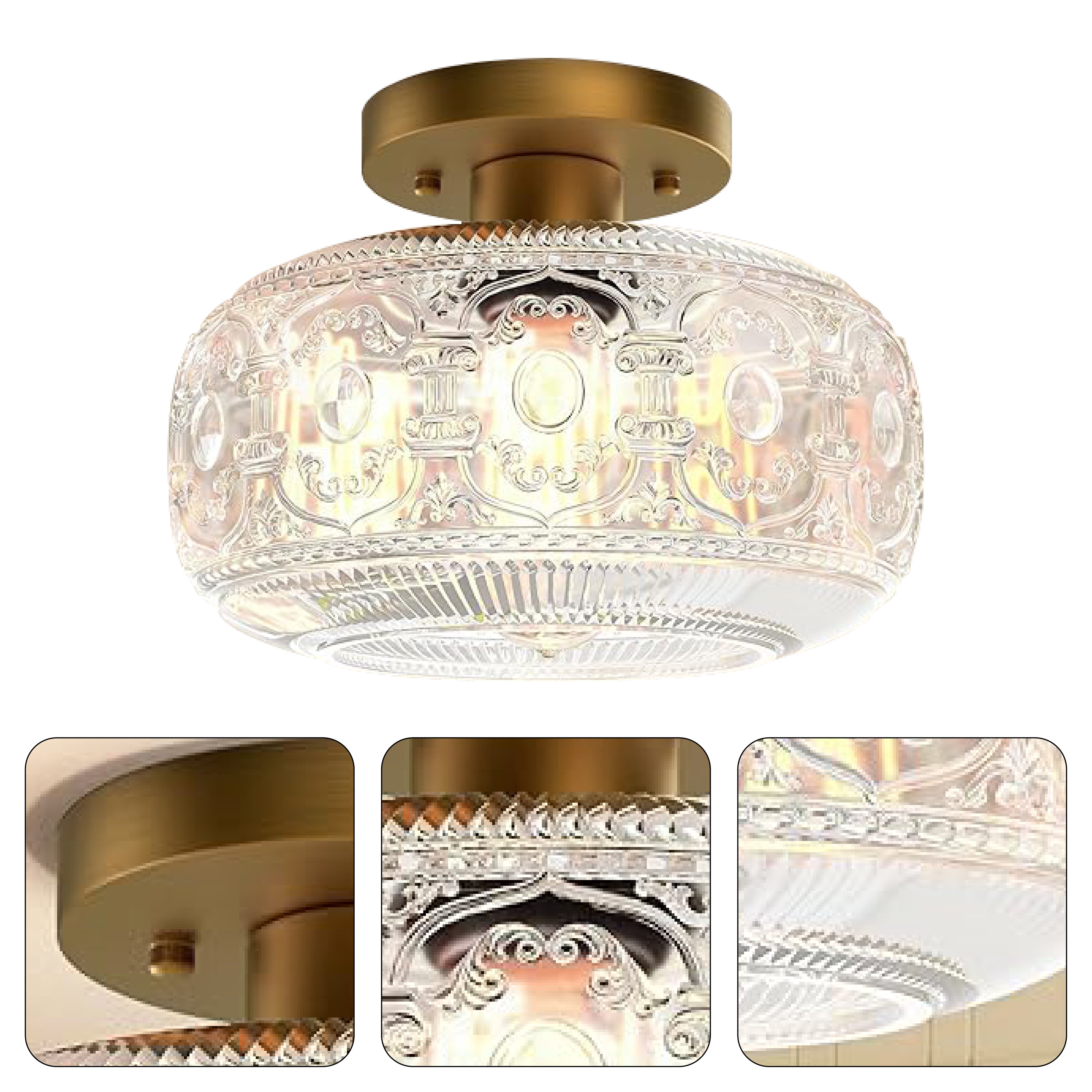 1-light vintage kitchen ceiling light gold and clear fixture light metal and glass ceiling light