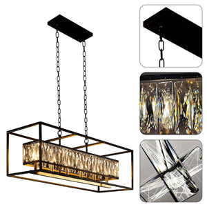 6-Light rectangle pendant light Black crystal chandelier lights farmhouse kitchen light