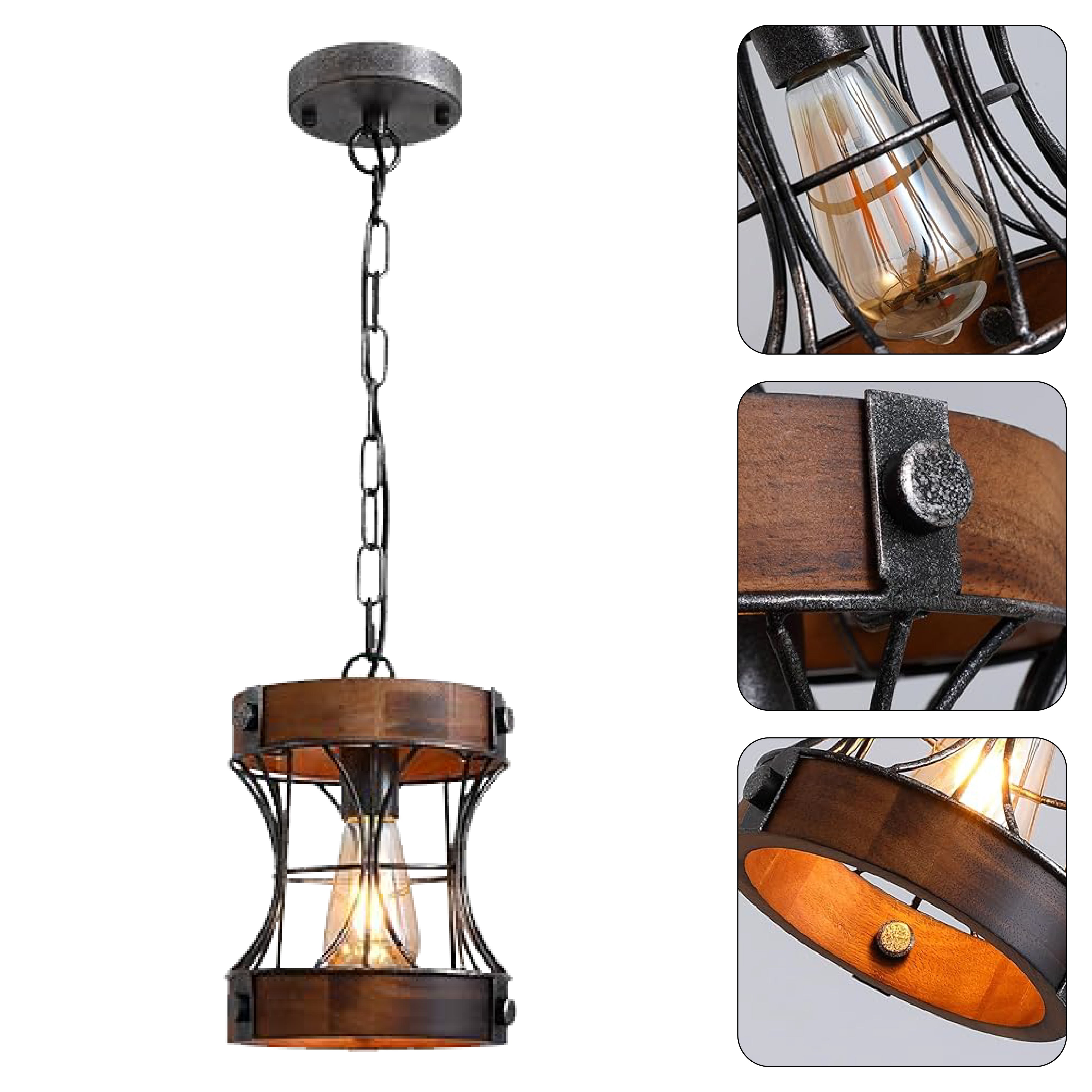 1-Light Farmhouse pendant light wood kitchen light island pendant light fixtures