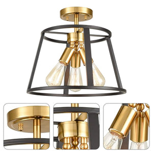 3-Light modern semi flush mount gold and black fixture light iron ceiling light