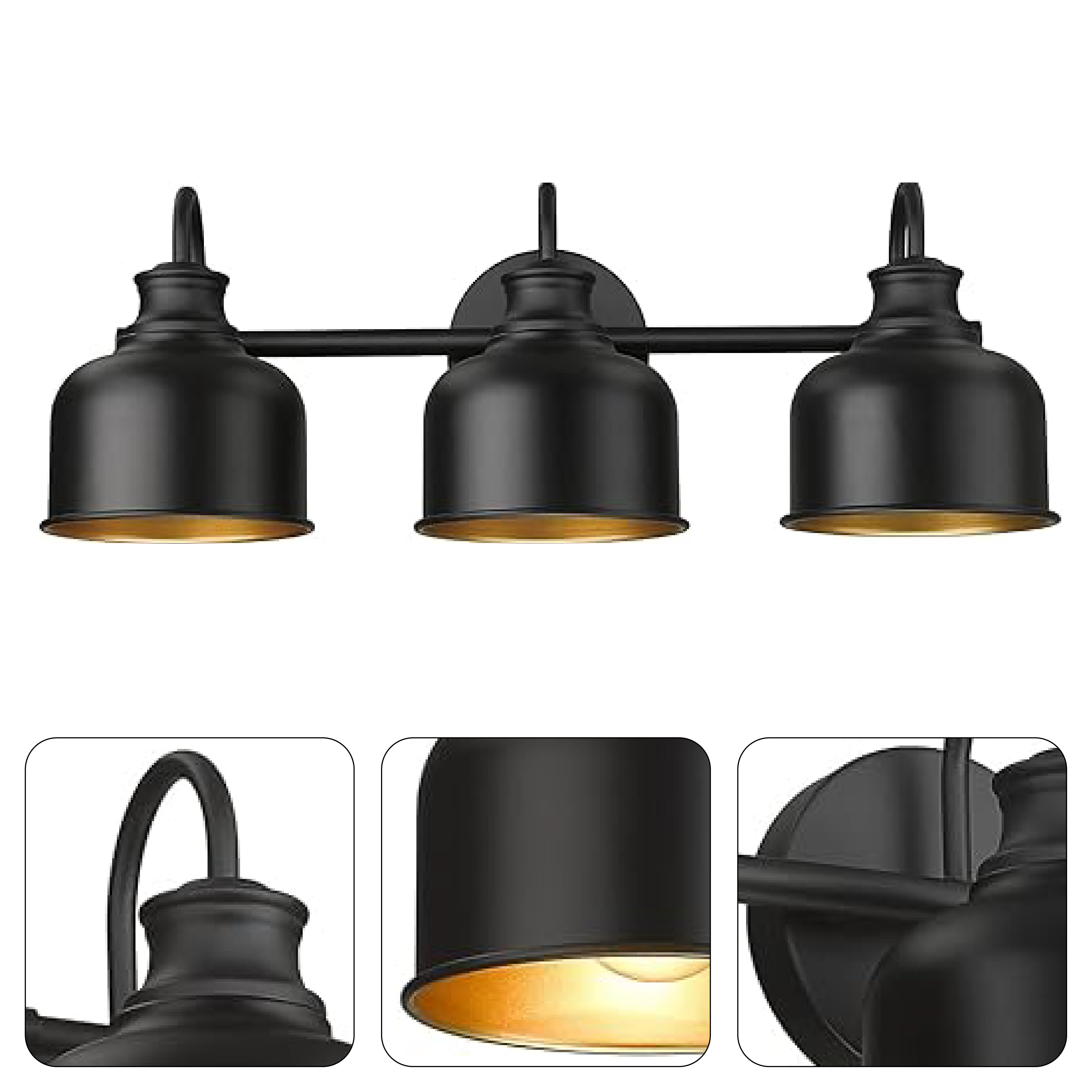 3-Light industrial fixtures light matte black wall sconce light steel vanity light