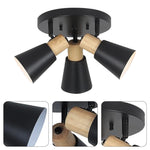 3-Lights vintage fixtures lamp black and natural ceiling light steel and wood kitchen light