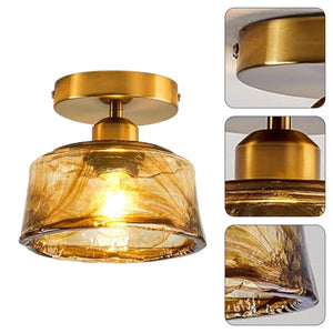 1-light farmhouse kitchen light gold and amber light fixture steel and glass ceiling light