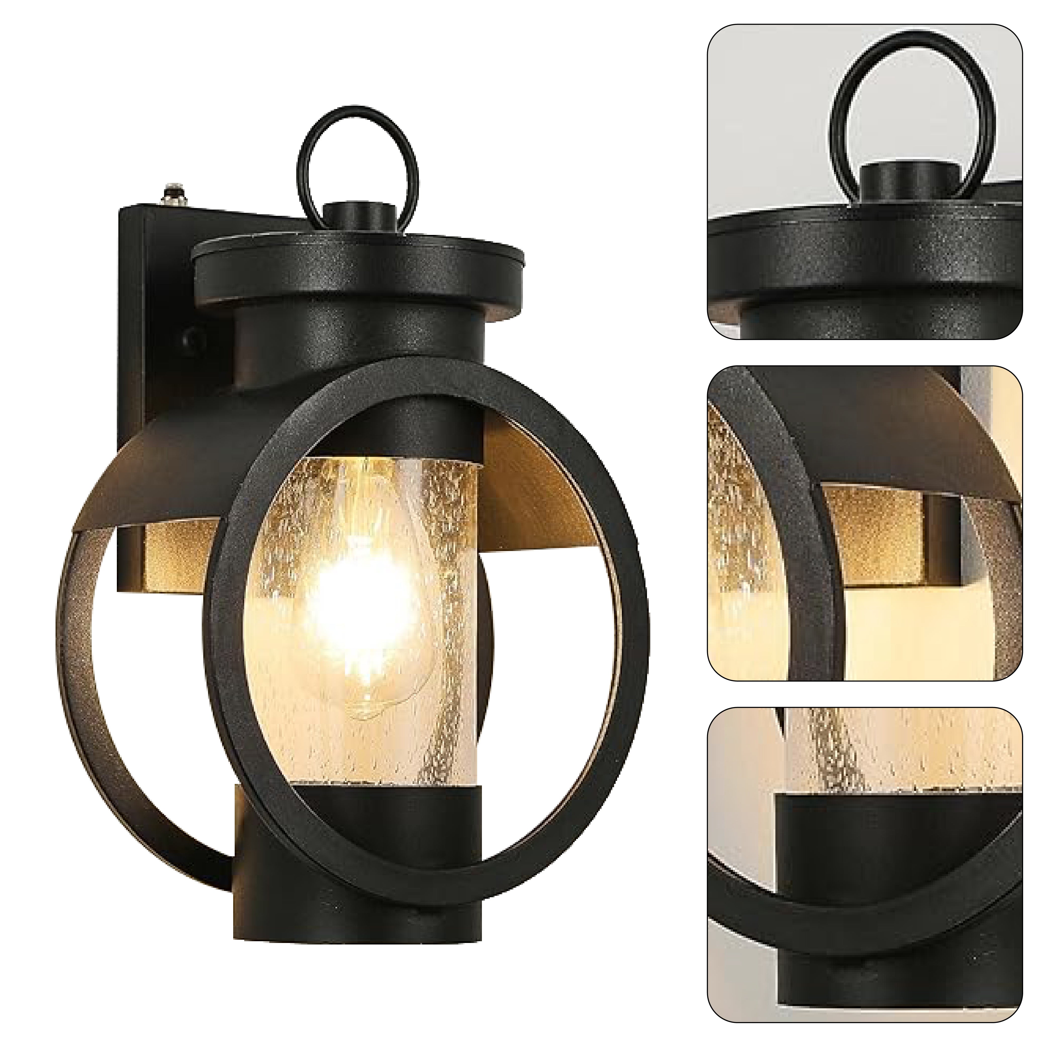 1-light industrial light fixture black and clear sconces light galvanized iron and glass wall light