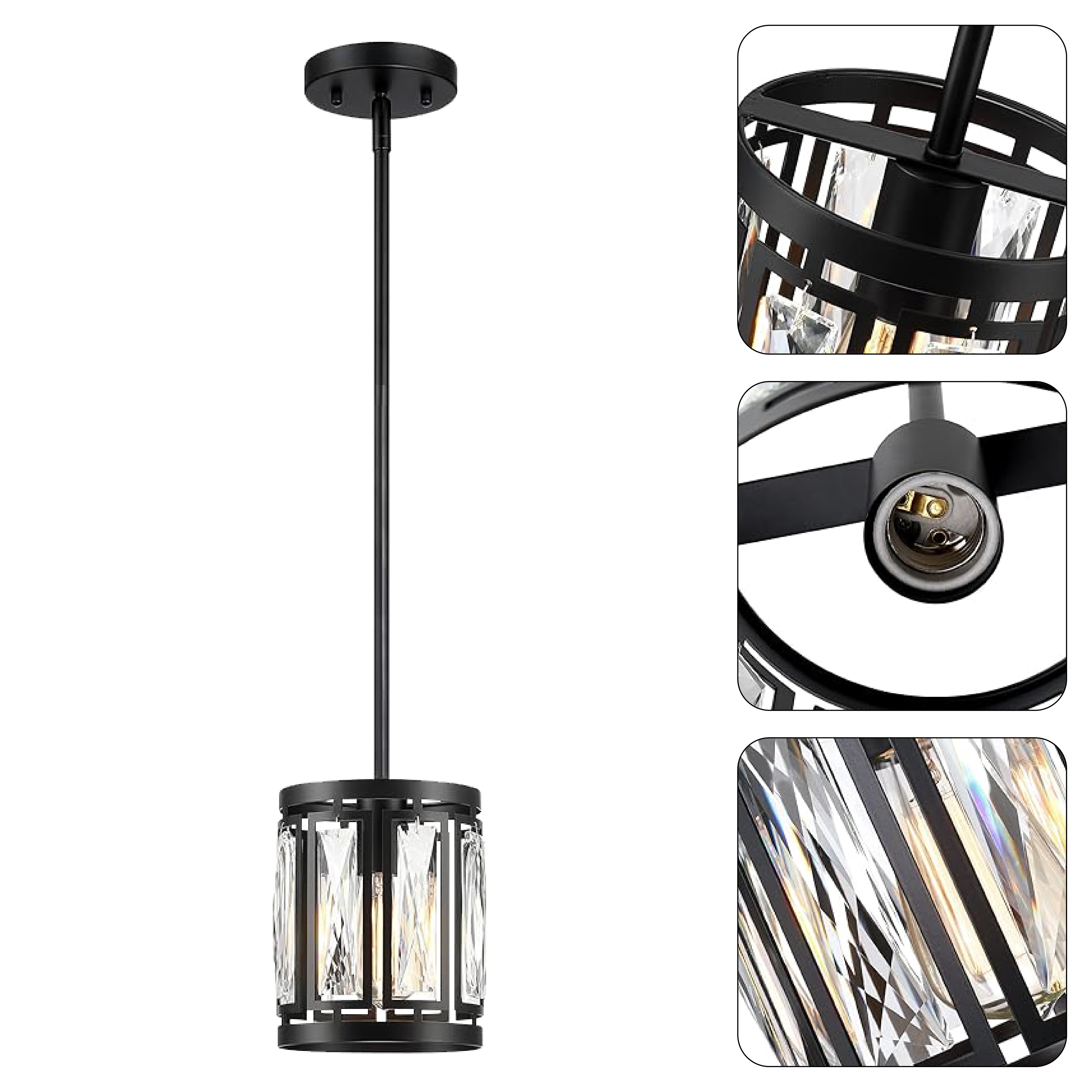 3-Pack modern pendant lighting matte black and clear hanging kitchen lights metal and crystal fixture light