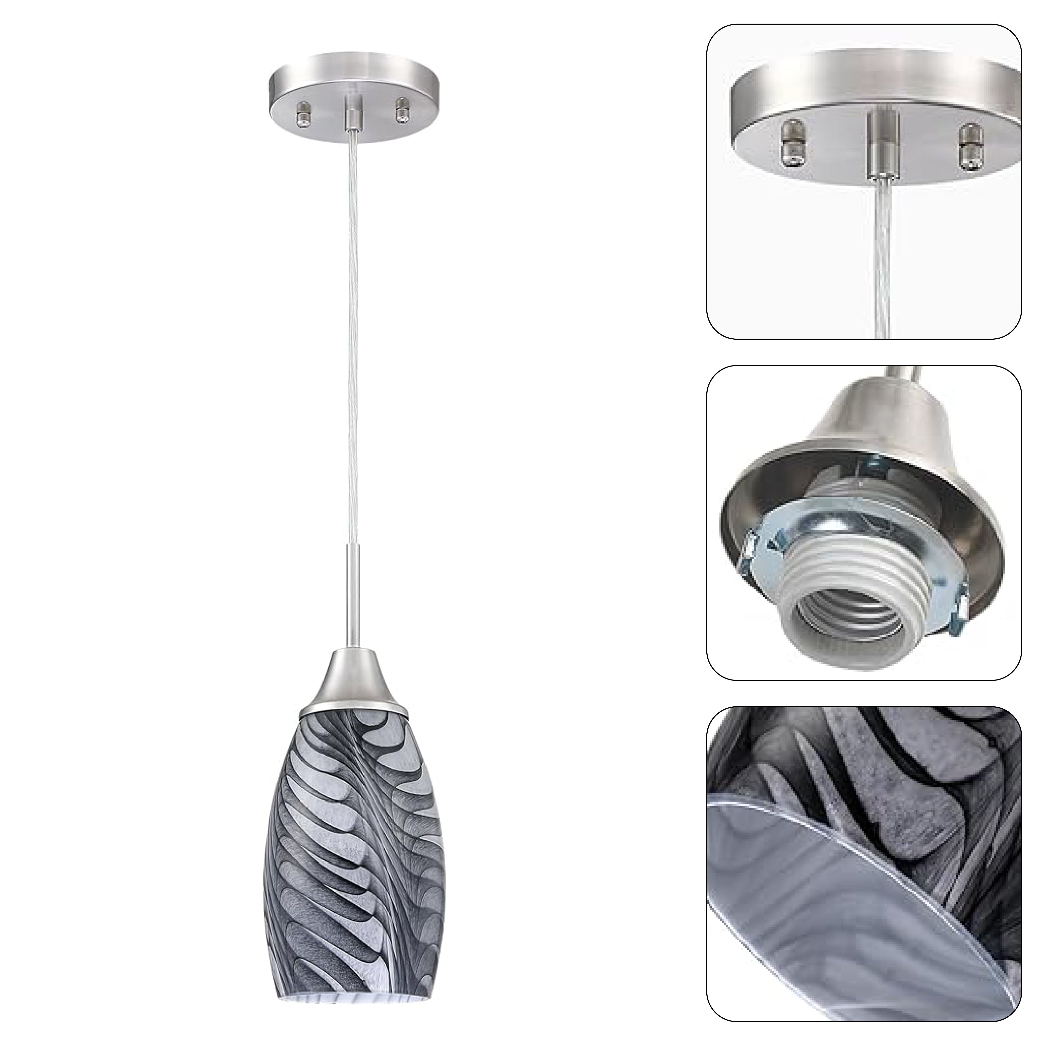 1-Pack adjustable cord hanging light black and gray pendant light glass kitchen light