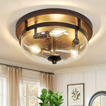 3-Light seeded glass flush mount ceiling light Metal hallway lights Seeded Glass ceiling mount light
