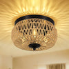 3-Lights rattan ceiling light Brown rattan flush mount ceiling light Woven rattan light fixture