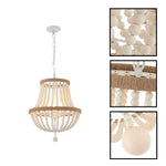 3-light boho chandelier metal wood bead hanging light white pendant light