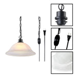 Dimmable plug in lamp glass iron pendant light white black hanging fixture