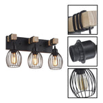 3 Light bulb light black wall sconce metal, wood wall light