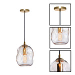 Hand blown glass pendant light metal modern industrial clear gold ceiling fixture