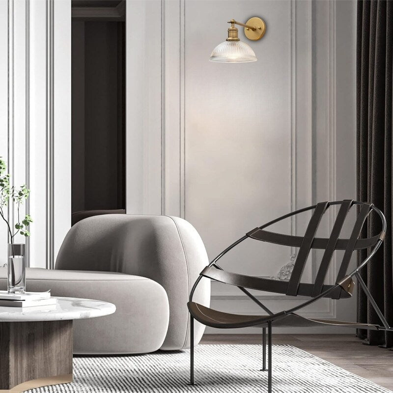 1-Light Modern light fixture gold bedroom lights glass shade , metal base wall lights