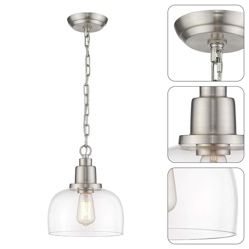 1-light industrial light for kitchen brushed nickel pendant light glass, nickel hanging light