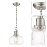1-light industrial light for kitchen brushed nickel pendant light glass, nickel hanging light