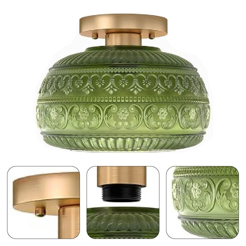 11” Vintage lightning fixture green ceiling lighting glass kitchen light