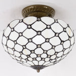 12 inch semi flush mount ceiling lamp tiffany ceiling light fixture cream amber stained glass beads lighting