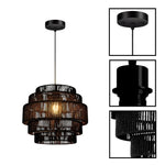 5-tier boho chandelier rattan ceiling fixture black pendant light