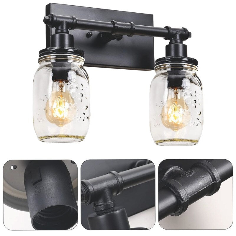 2 Lights vanity lights black wall light glass, iron sconce light