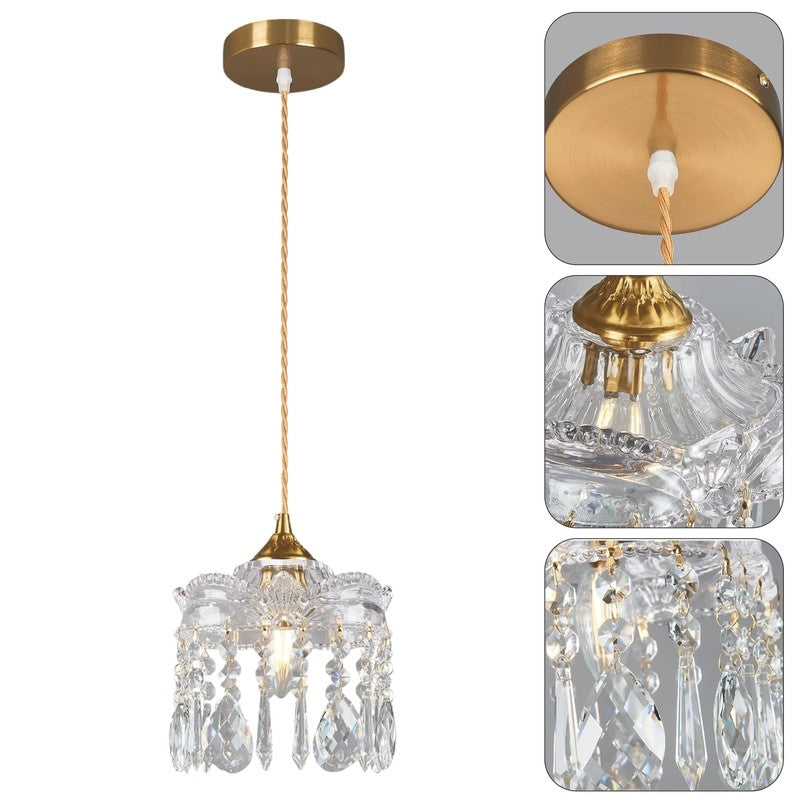 2-Pack farmhouse light fixtures gold kitchen lights glass, crystal pendant light