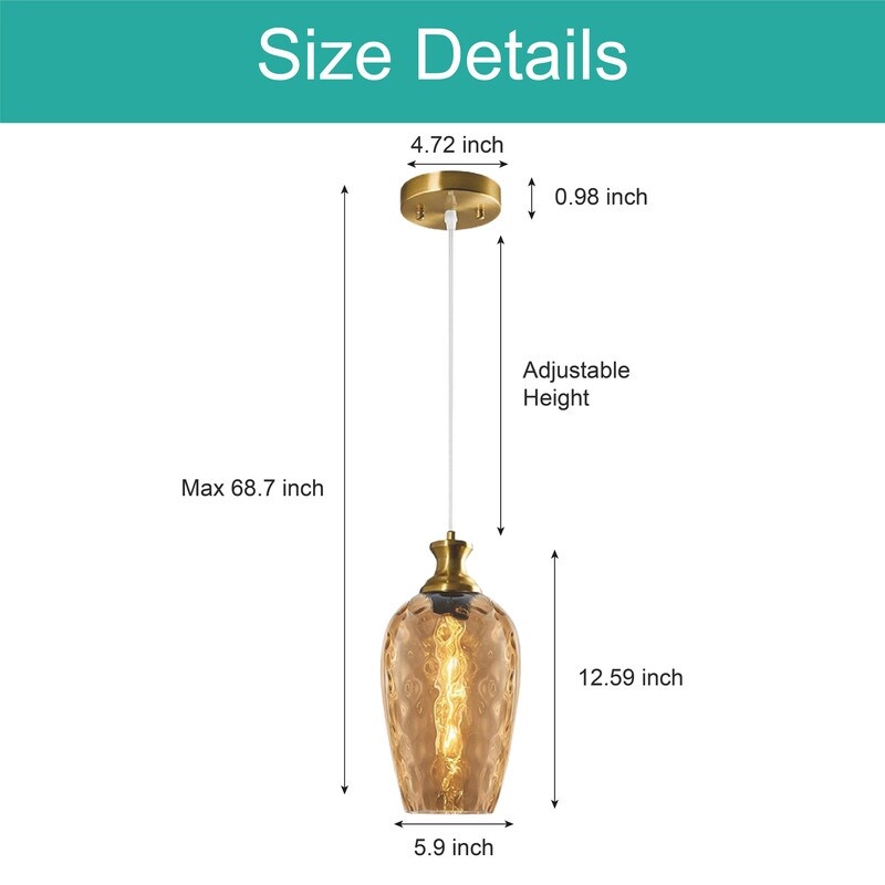 2 Pack light fixture gold and amber hanging lights glass, metal pendant lights