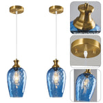 2 Pack light fixture gold and blue hanging lights glass, metal pendant lights
