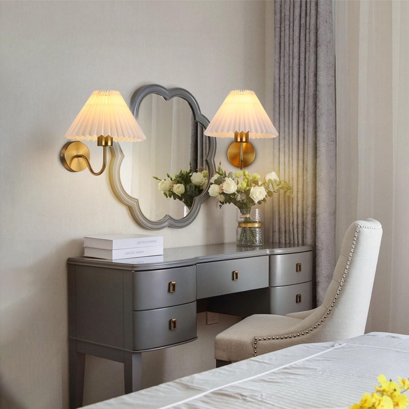 2-Pack sconce lights white+gold wall lights metal, fabric dining room lights