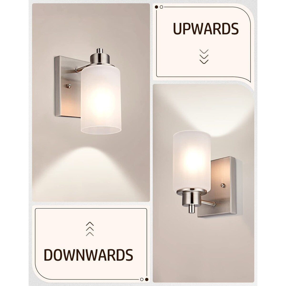 2 pack bath vanity wall light fixture indoor wall sconce frosted glass wall lamp with nickel finish