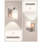 2 pack bath vanity wall light fixture indoor wall sconce frosted glass wall lamp with nickel finish