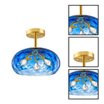 3 light bulbs light brass glass kitchen lights blue flush mount light