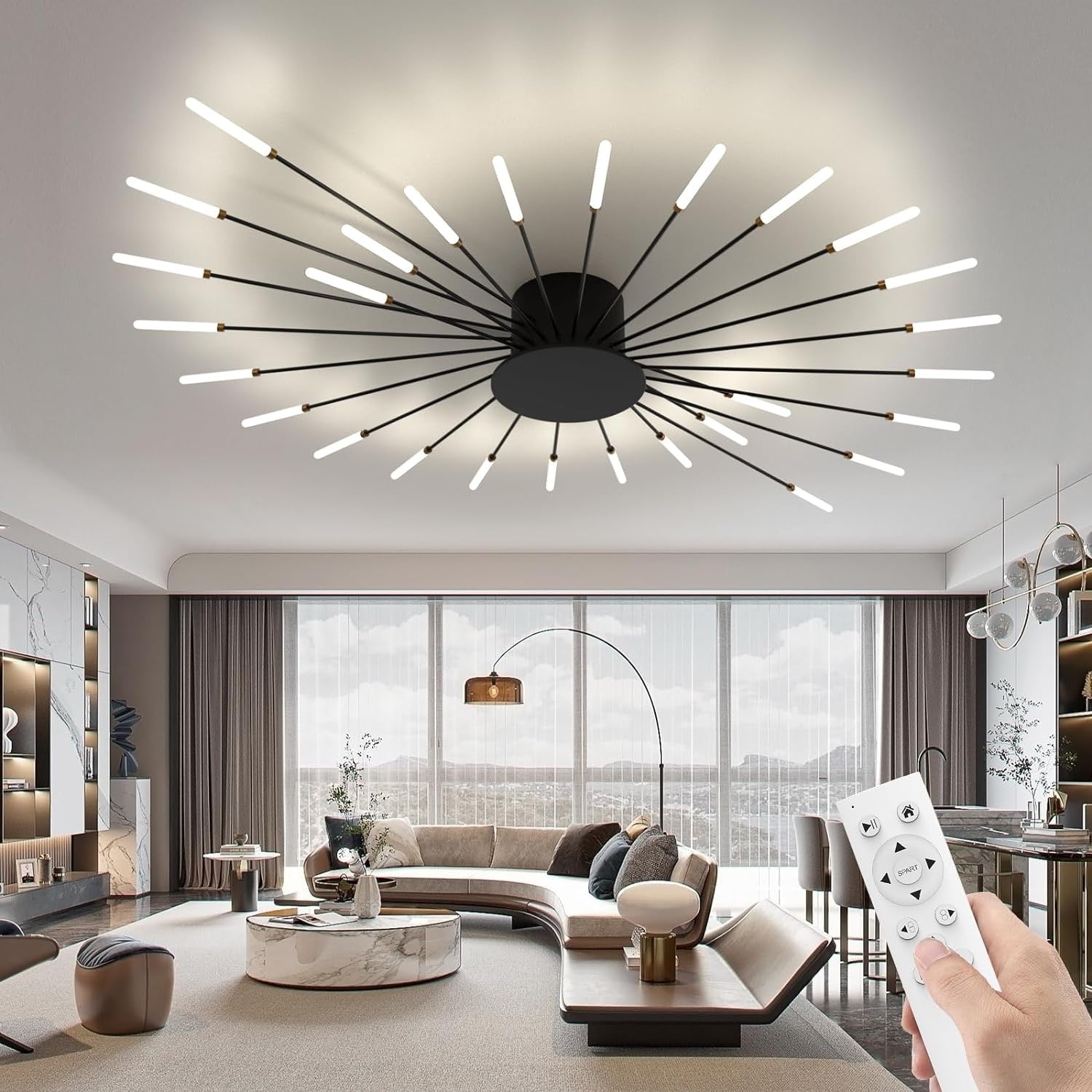 28 light Modern LED ceiling lamp with remote control acrylic semi flush mount lighting with 3 Color/3000-6500K