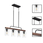 4 Light light fixture black, wood dining light metal, wood pendant light