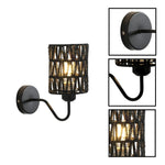 2 Pack bulb light black wall sconce metal, rattan wall light