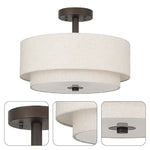 3 Light fixture dark bronze ceiling lighting  fabric ,glass and iron flush mount light