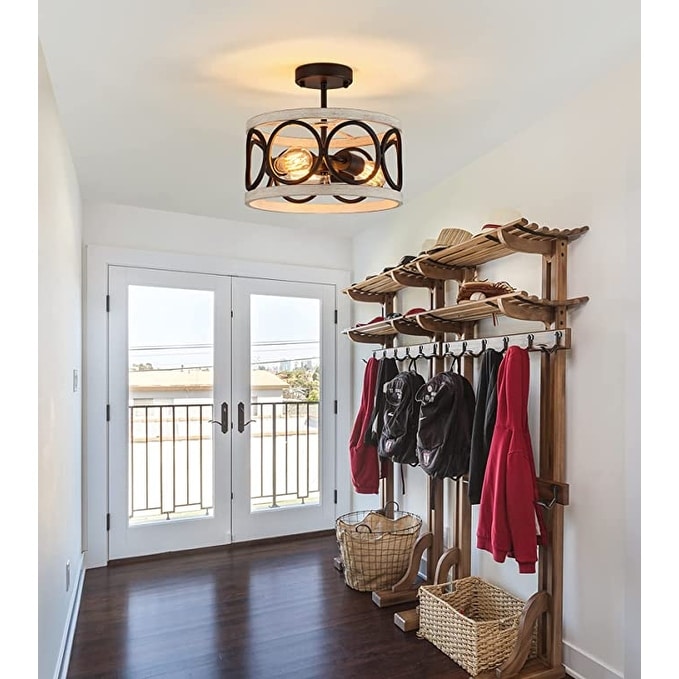 3 light farmhouse ceiling light fixture black drum ceiling lamp industrial flush mount ceiling lighting