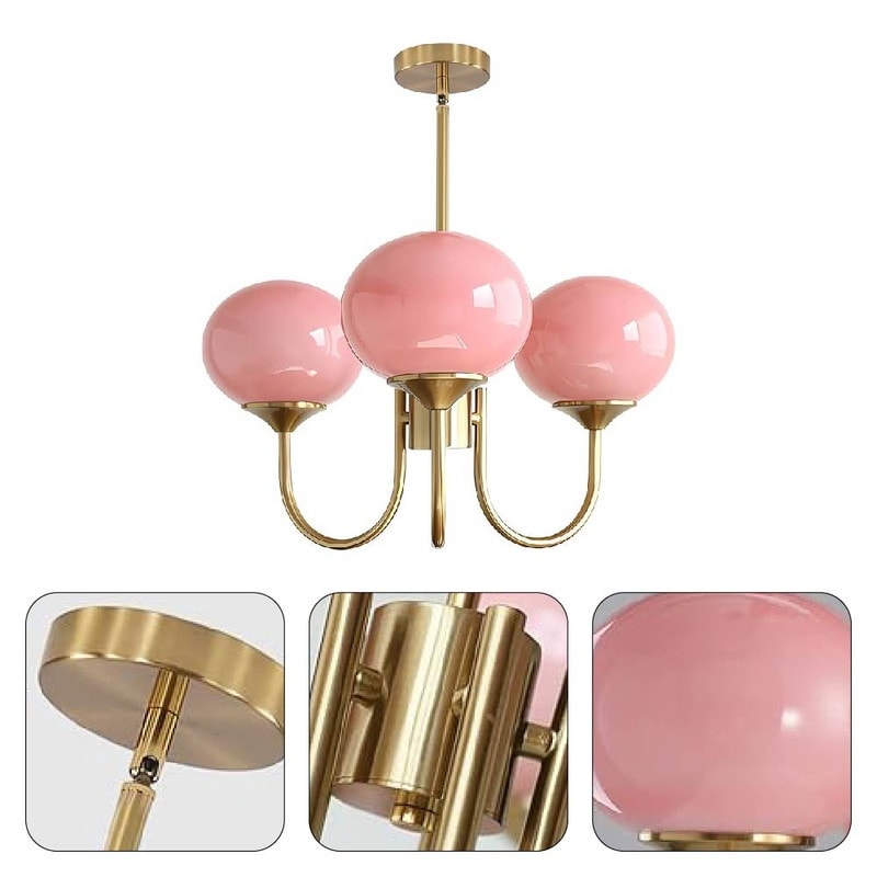 3 light pendant light pink kitchen chandelier glass, metal ceiling light