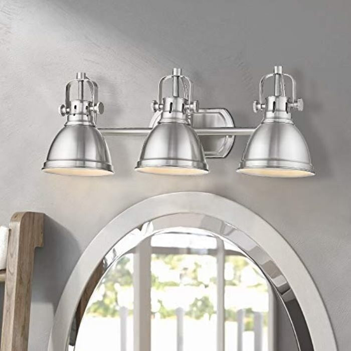 3 light vanity nickel wall light fixture with metal shade