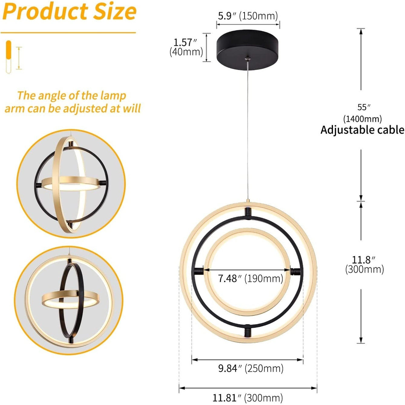 3 ring globe chandelier moder Led DIY hanging light fixture dining and kitchen pendant light