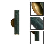Contemporary cylinder wall sconce stone brass wood, iron light green wall lamp