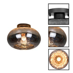 1-Light semi flush mount hammered glass metal ceiling fixture black wall sconce