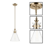 1-Light pendant light glass kitchen island gold white hanging fixture
