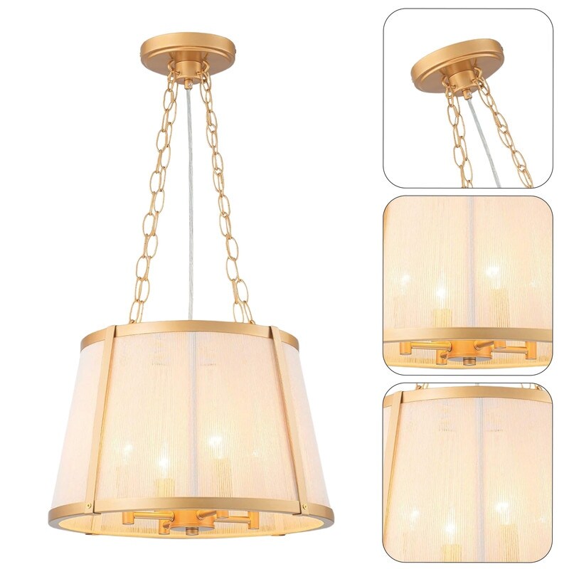 4-Light kitchen light gold and white light fixture metal, fabric pendant light