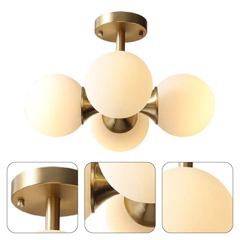 4-Light light fixture antique brass flush mount light glass, metal ceiling light