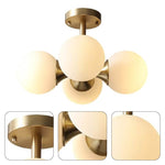 4-Light light fixture antique brass flush mount light glass, metal ceiling light