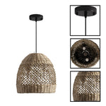 2-light hanging chandelier wood black pendant light rattan ceiling fixture