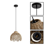 3 Pack hanging light vintage dining room light rattan pendant light