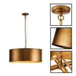 4-Light drum chandelier metal pendant light bronze gold hanging fixture