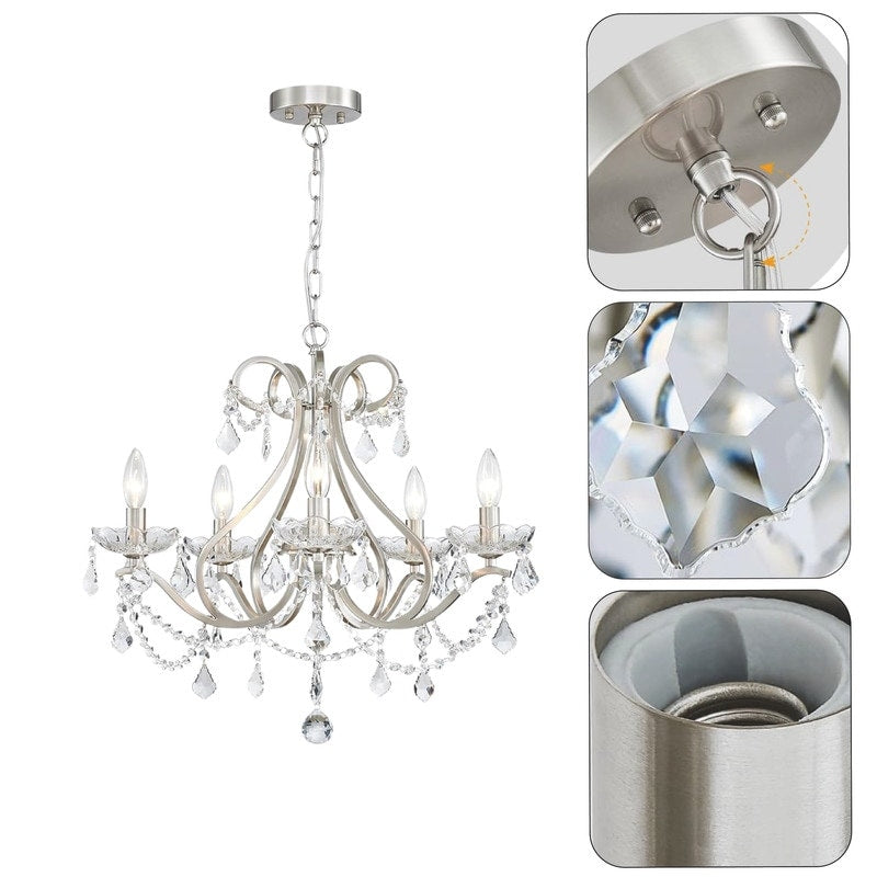 5-Lights ceiling lights nickel bedroom lights metal, crystal pendant light